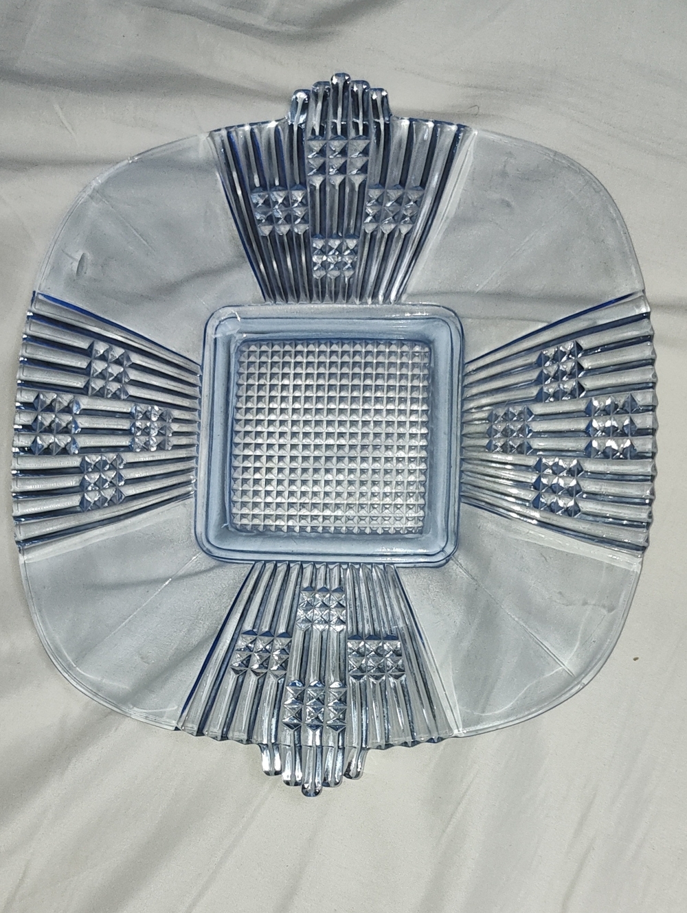 Elegant Light Blue Pressed Glass Serving Platter